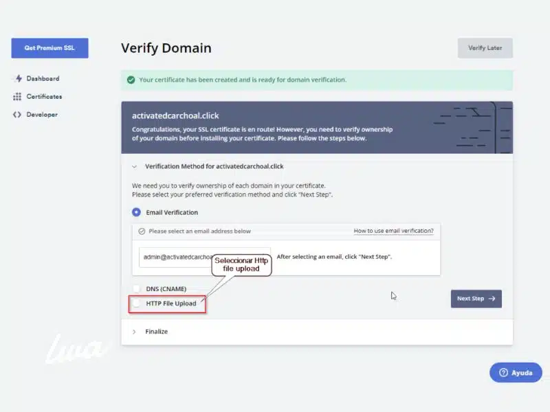 8. Validar el dominio para el SSL a instalar